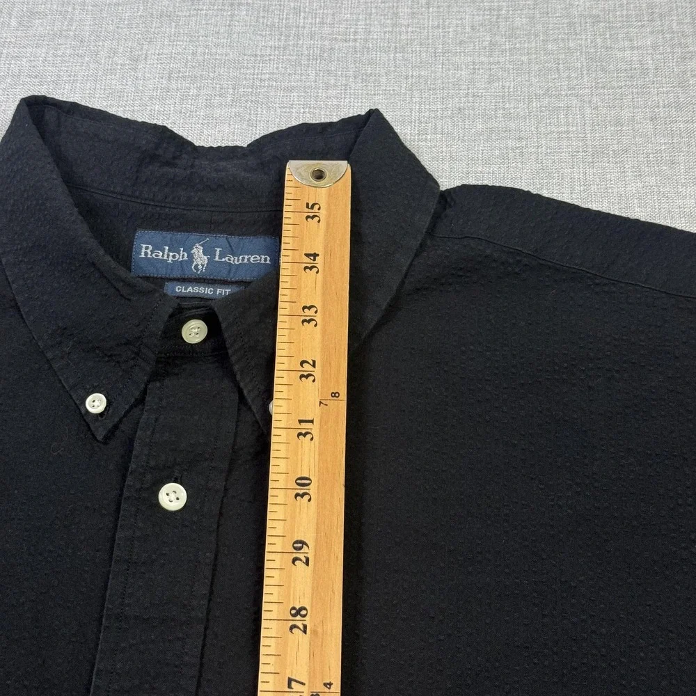 Ralph Lauren Seersucker Button Shirt Mens 2XLT Black Short Sleeve Classic Fit